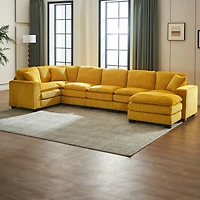 Streamdale Modern U-Shaped 6-Seat Sectional Sofa with Ottoman and Pillows