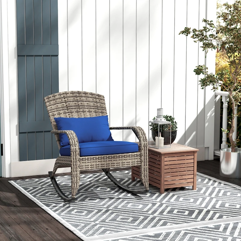 Outoor Wicker Rocking Chair with Cushion and Pillow