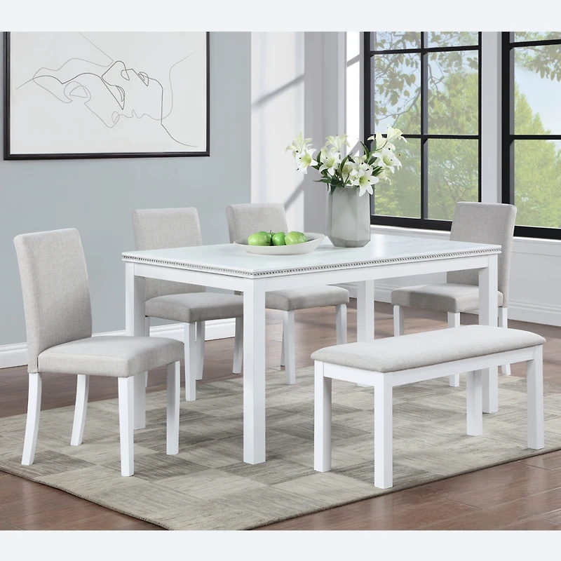 Streamdale White Rectangular Dining Table with Bench for 6