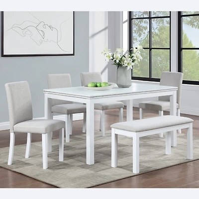 Streamdale White Rectangular Dining Table with Bench for 6