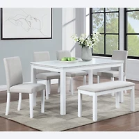 Streamdale White Rectangular Dining Table with Bench for 6