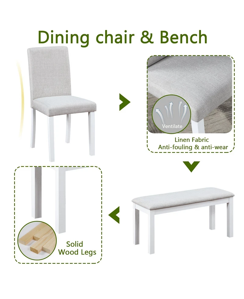 Streamdale White Rectangular Dining Table with Bench for 6