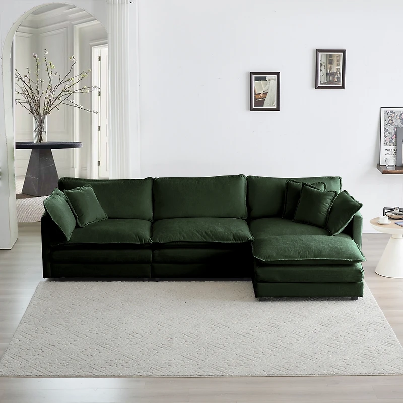 Streamdale Furniture Comfy Modular Oversized L-Shaped Sectional Sofa with Ottoman (Green)