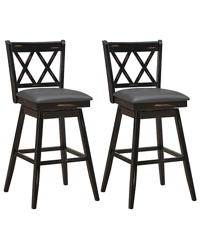 Skonyon 2 Pieces 29 Inch Swivel Counter Height Barstool Set with Rubber Wood Legs