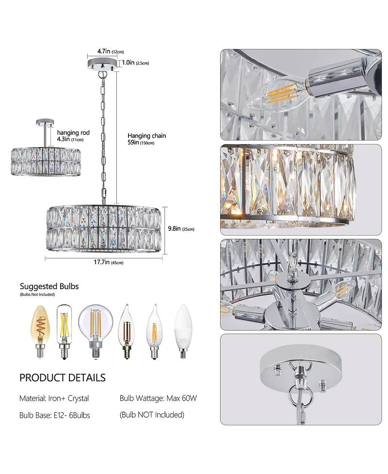 Streamdale Crystal Drum Chandelier with Silver Frame