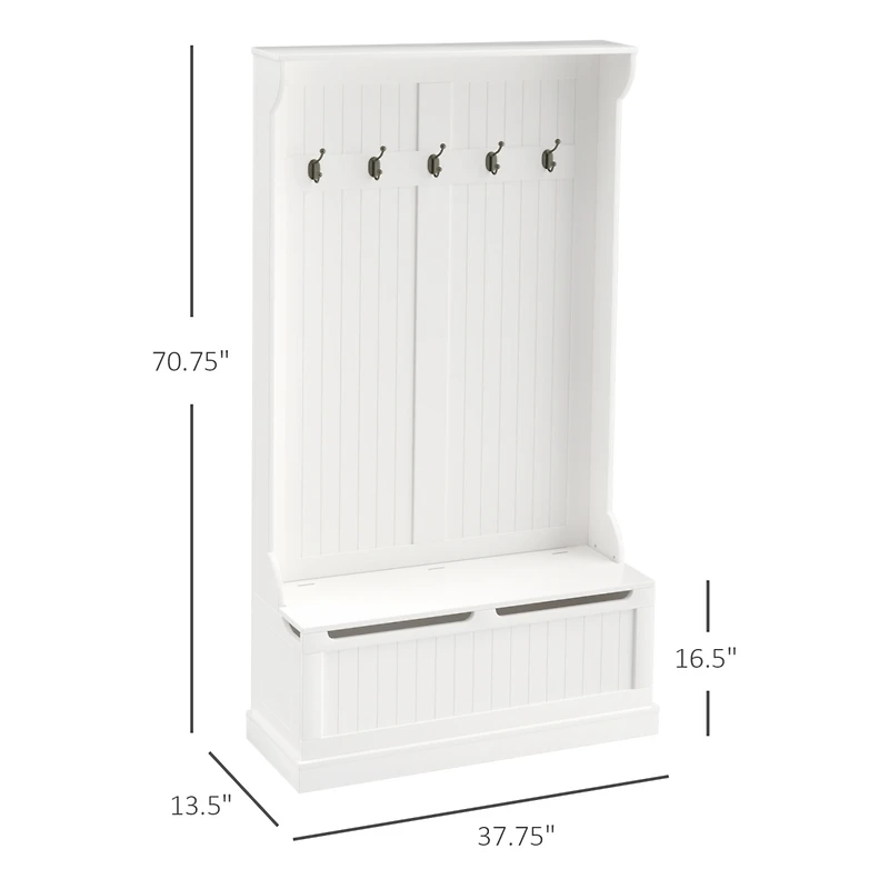 38" 3-in-1 Entryway Hall Tree with Bench, Hooks, and Shoe Rack