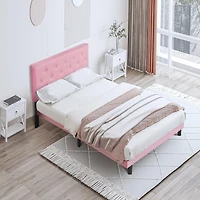 Streamdale Furniture Modern Tufted Linen Platform Bed Frame with Slat Support, Pink