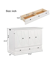 Streamdale Furniture Solid Pine Murphy Chest Bed with Charger & Storage, Full, White
