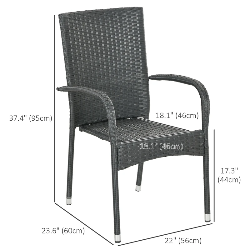 Stackable Outdoor Rattan Dining Chairs with Cushions (Set of 2)