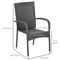 Stackable Outdoor Rattan Dining Chairs with Cushions (Set of 2)