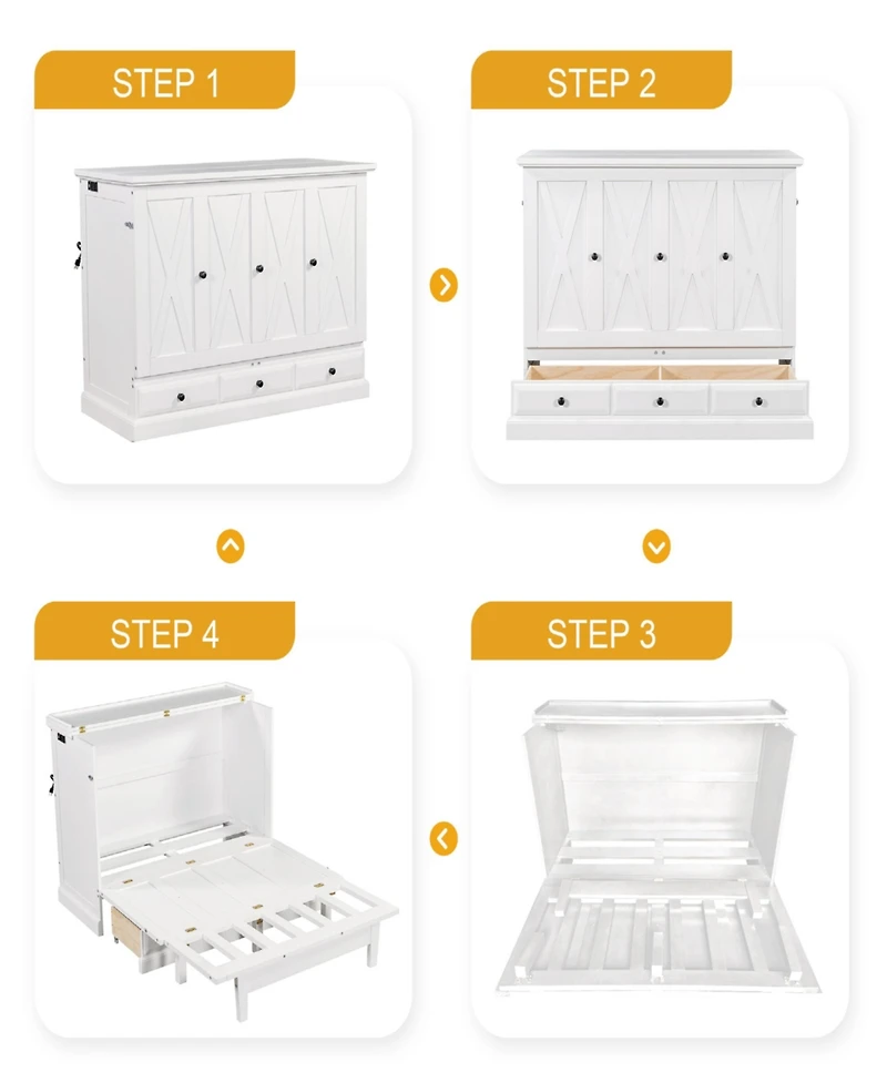 Streamdale Furniture Solid Pine Murphy Bed Chest with Charging Station