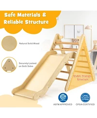 Sugift 2-in-1 Wooden Triangle Climber Set with Gradient Adjustable Slide