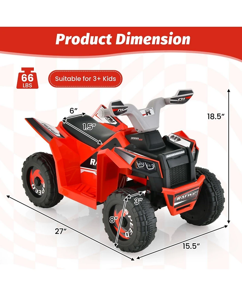 Vebreda Kids Ride on Atv 4 Wheeler Quad Toy Car with Direction Control-Pink
