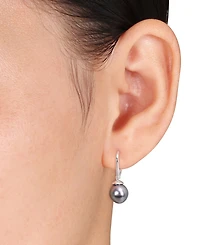 Cultured Tahitian Pearl (8mm) Leverback Drop Earrings in Sterling Silver