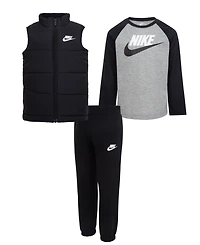 Nike Little Boys 3-Piece Solid Vest, Long Sleeve T-shirt and Pants Set