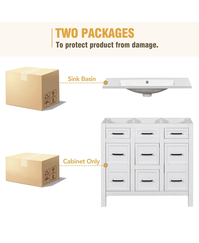 Streamdale 36" Integrated Sink Vanity 4 Drawers, 2 Doors