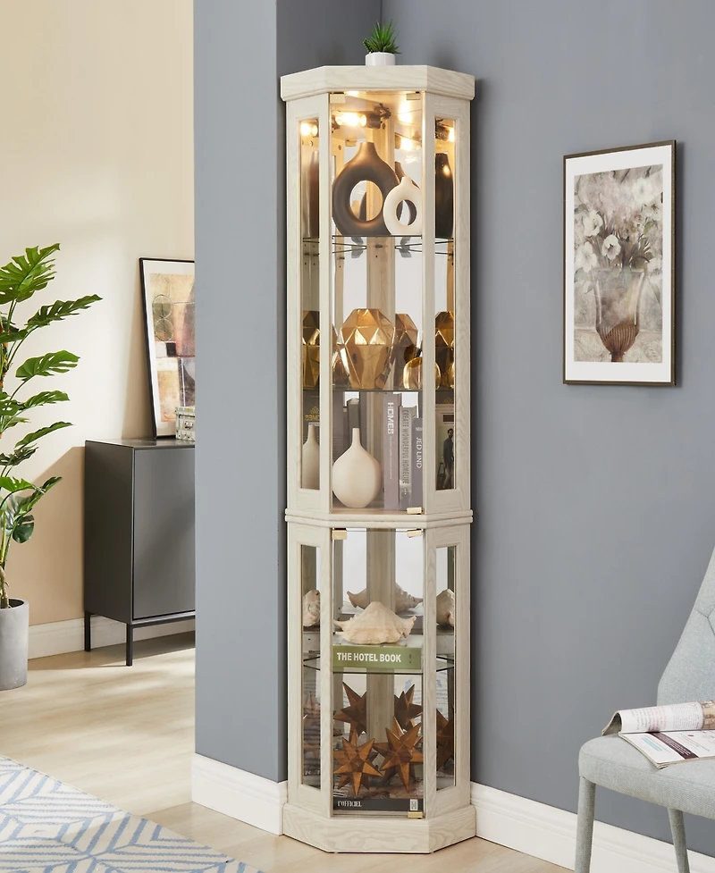 Simplie Fun Lighted Corner Curio Cabinet for Display and Storage