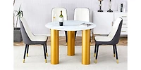 Streamdale Furniture Marble Table and Chair Set: Gold Legs, Plush Chairs