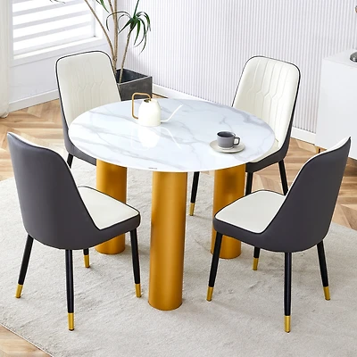 Streamdale Furniture Marble Table and Chair Set: Gold Legs, Plush Chairs