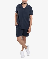 Spring + Mercer Men's Camp Collar Short Sleeve Textured Button-Up Shirt