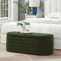 Boucle Fabric Ottoman Bench with Storage and Safety Hinge