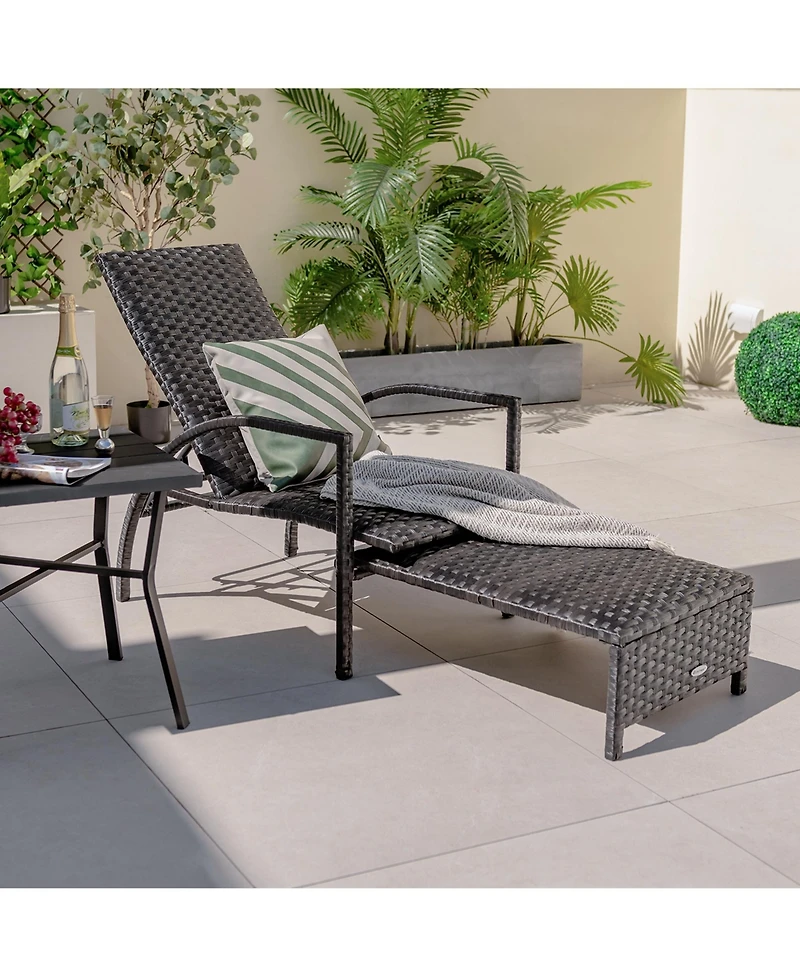 2 Pcs Patio Wicker Elastic Sponge Lounge Chair Back Adjustable with Ottoman