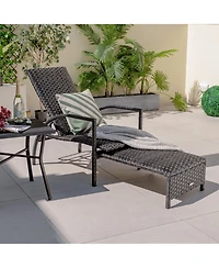 2 Pcs Patio Wicker Elastic Sponge Lounge Chair Back Adjustable with Ottoman