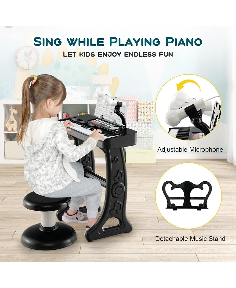 Vebreda Kids Piano Keyboard 37-Key Kids Toy Keyboard Piano with Microphone for 3+ Kids-Pink