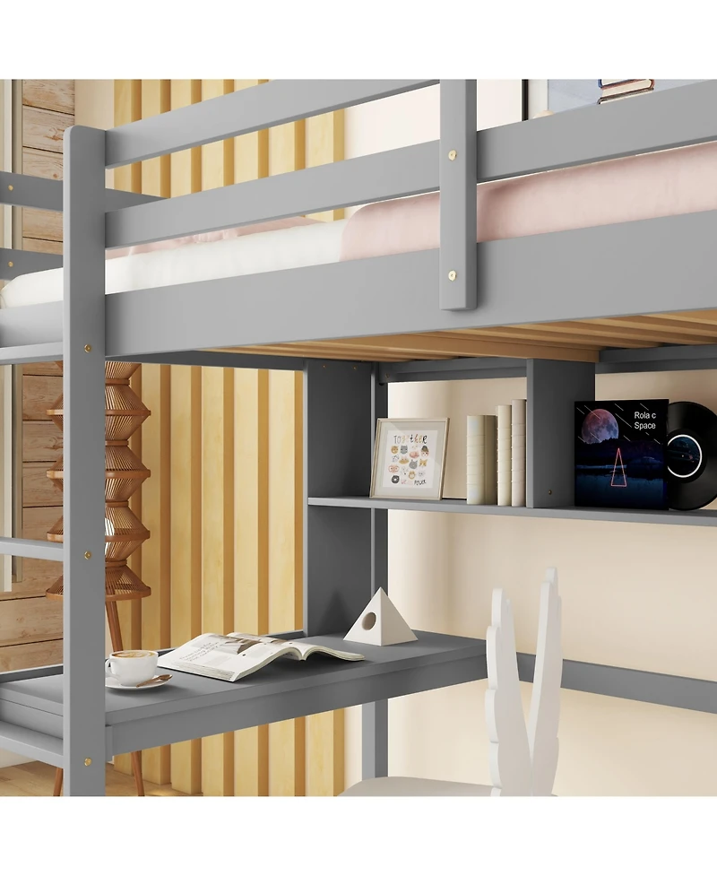 Streamdale Furniture Twin Loft Bed with Desk, Bookcase, Guardrails