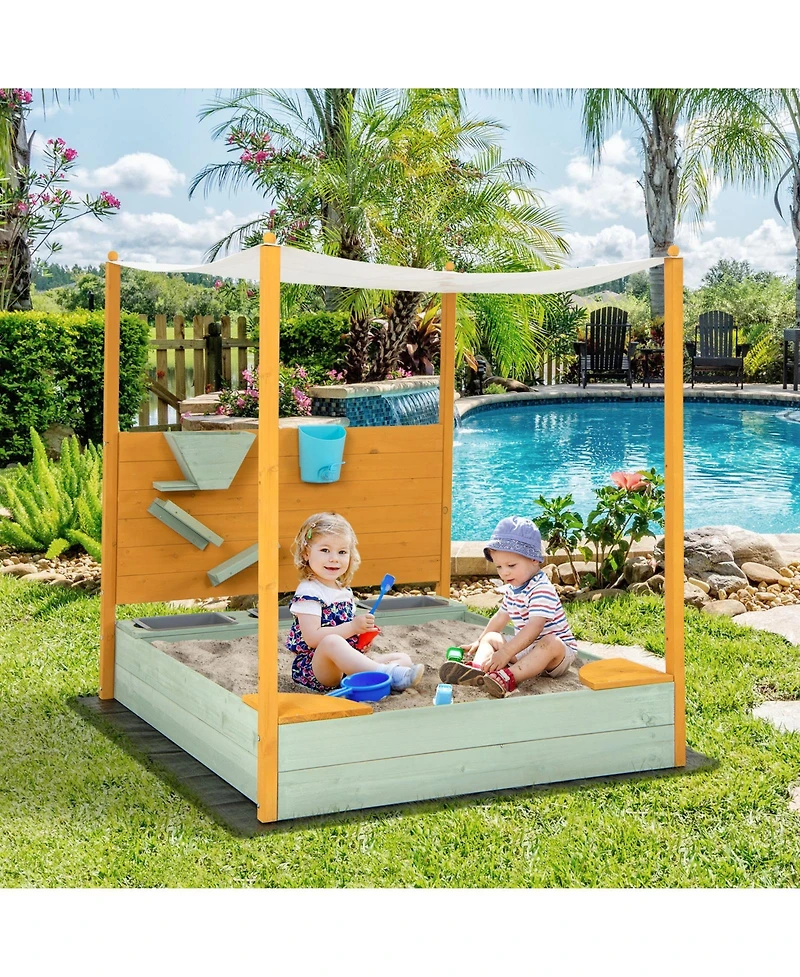 Vebreda Kids Sandbox with Sand Wall w/ Removable Canopy for Kids 3-8 Years Old
