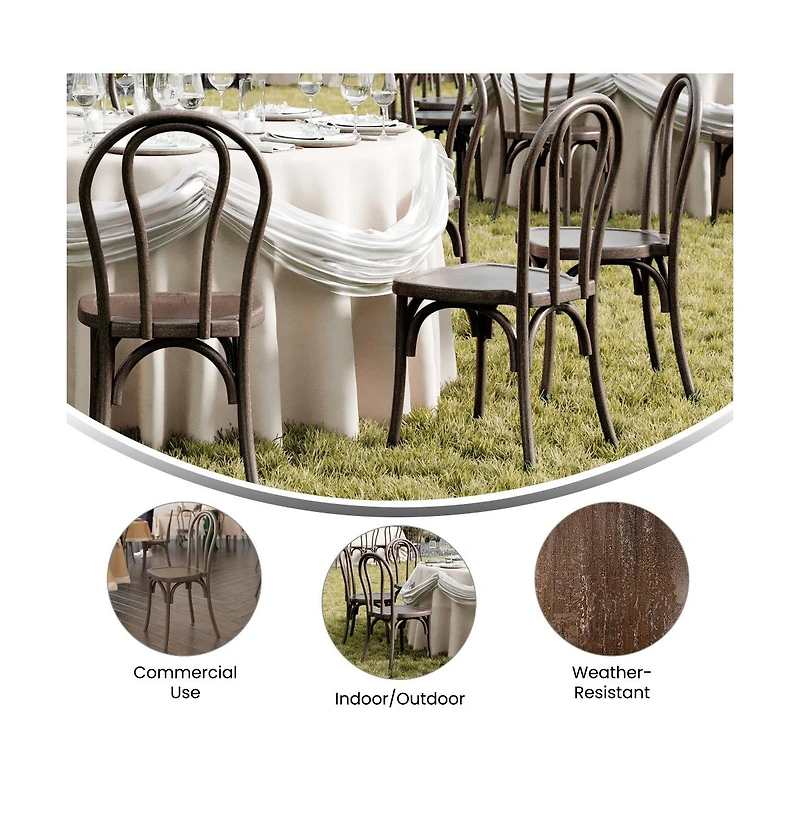 Hensler Set Of 2 Weather-Resistant Wood Look Stackable Resin Thonet Chairs For Indoor/Outdoor Use