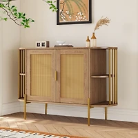 Streamdale Elegant Curved Dining Cabinet with Woven Rattan Doors (Black)