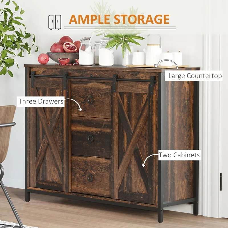 Rustic Farmhouse Buffet Cabinet with Barn Doors