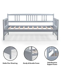 Gymax Twin Size Wooden Slats Daybed Frame Support Platform W/Rails Cherry