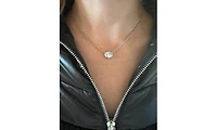 Rivka Friedman Rhodium Oval Bezel Cubic Zirconia Pendant Necklace