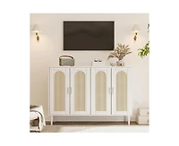 gaomon Sideboard Buffet Cabinet, 4 Rattan Doors Accent Storage Cabinet, Console Table Coffee Bar with Power Outlet, Adjustable Shelves for Dining Room
