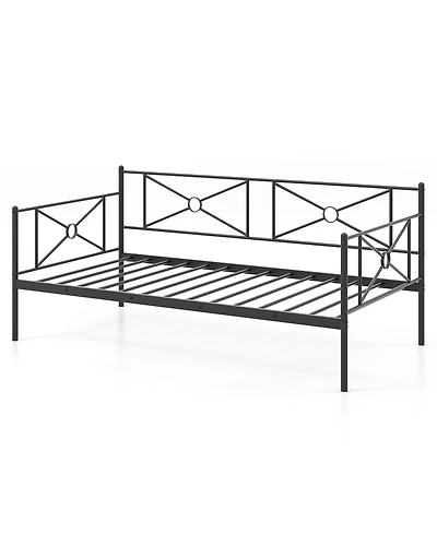 Gymax Metal Daybed Frame Twin Size Mattress Foundation w/ Metal Slat Support Black