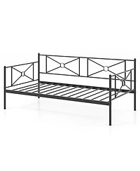 Gymax Metal Daybed Frame Twin Size Mattress Foundation w/ Metal Slat Support Black