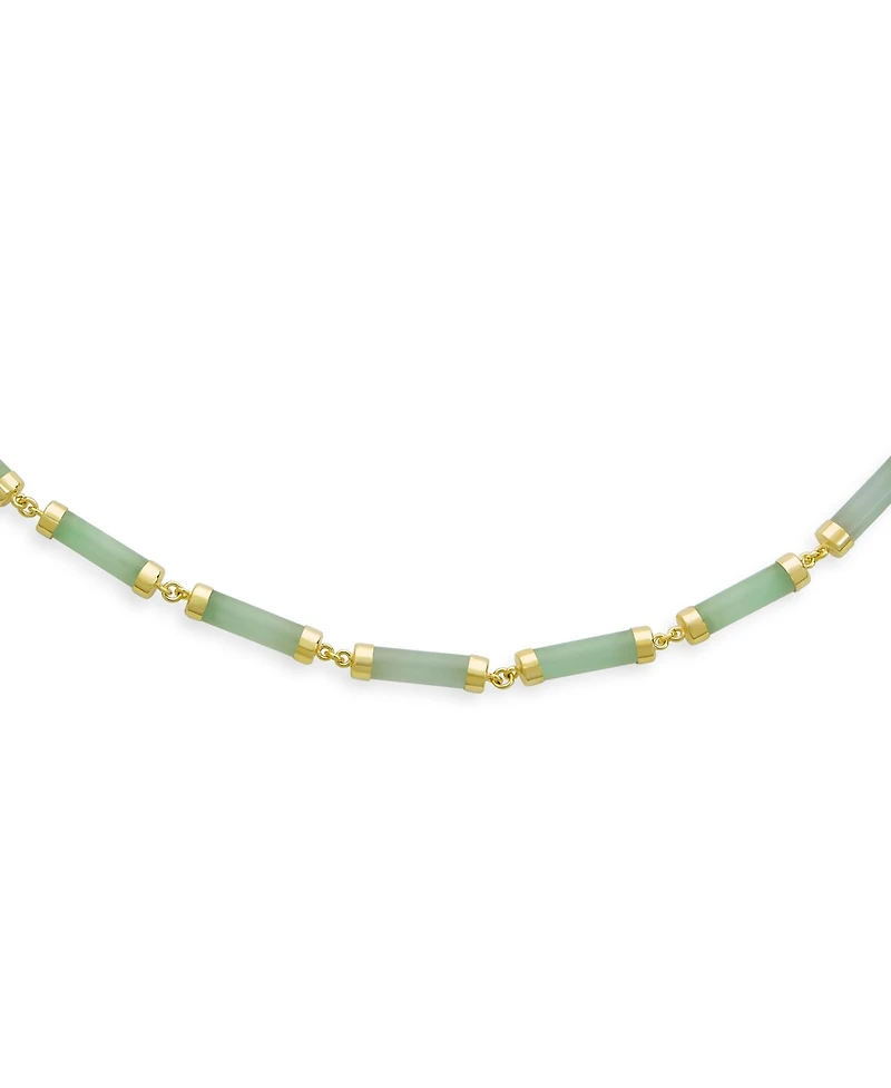 Bling Jewelry Asian Style Light Green Natural Jade Strand Tube Bar Link Necklace Collar Gold Plated Sterling Silver 18 Inch