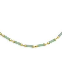 Bling Jewelry Asian Style Light Green Natural Jade Strand Tube Bar Link Necklace Collar Gold Plated Sterling Silver 18 Inch