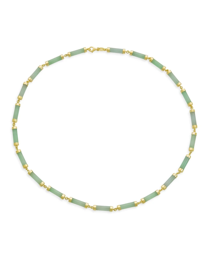 Bling Jewelry Asian Style Light Green Natural Jade Strand Tube Bar Link Necklace Collar Gold Plated Sterling Silver 18 Inch