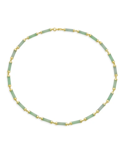 Bling Jewelry Asian Style Light Green Natural Jade Strand Tube Bar Link Necklace Collar Gold Plated Sterling Silver 18 Inch