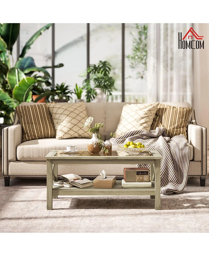 Homcom Table with Wood Frame for Living Room,