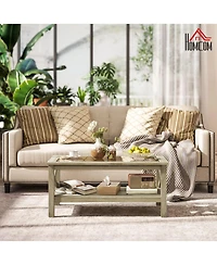 Homcom Table with Wood Frame for Living Room,