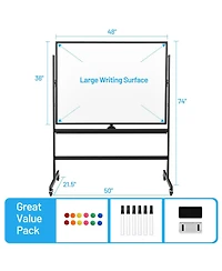 Vebreda 48 x 36 Inch Mobile Magnetic Double-Sided Reversible Whiteboard Height Adjust