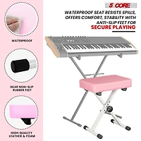 5 Core Keyboard Bench 3" Padded Cushioned Piano Stool Height Adjustable Guitar Seat Folding Portable - Kbb Pnk Hd