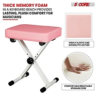 5 Core Keyboard Bench 3" Padded Cushioned Piano Stool Height Adjustable Guitar Seat Folding Portable - Kbb Pnk Hd