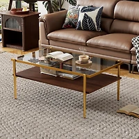 Streamdale Modern Glass Coffee Table with Golden Legs