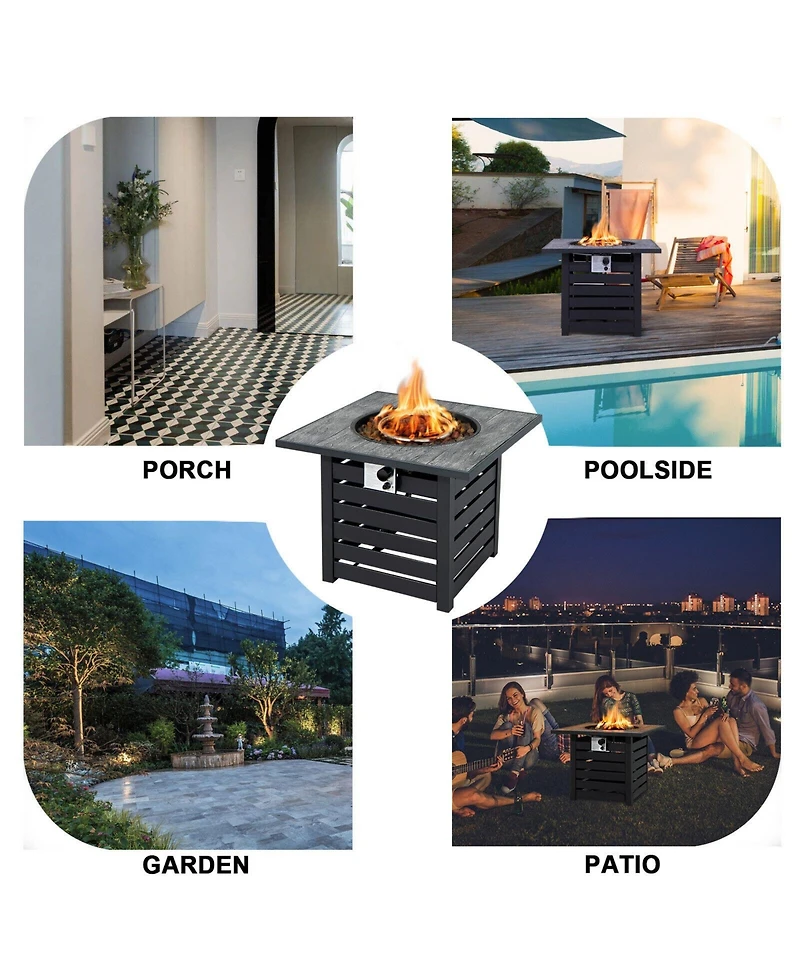 Sugift Square Propane Fire Pit Table with Lava Rocks and Rain Cover