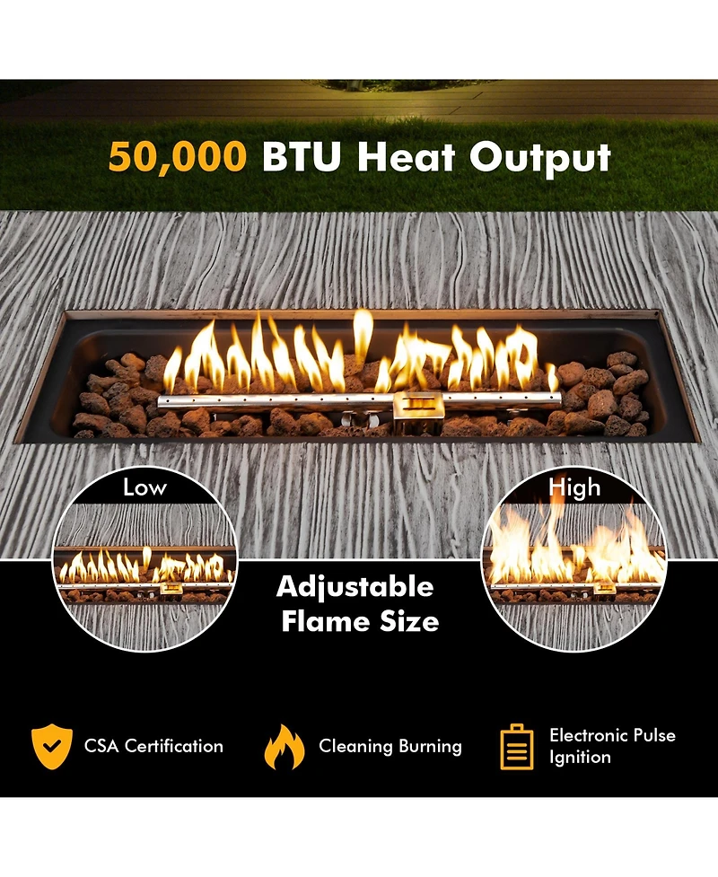 Sugift 43 Inch 50 000 Btu Propane Fire Pit Table with Removable Lid-Gray